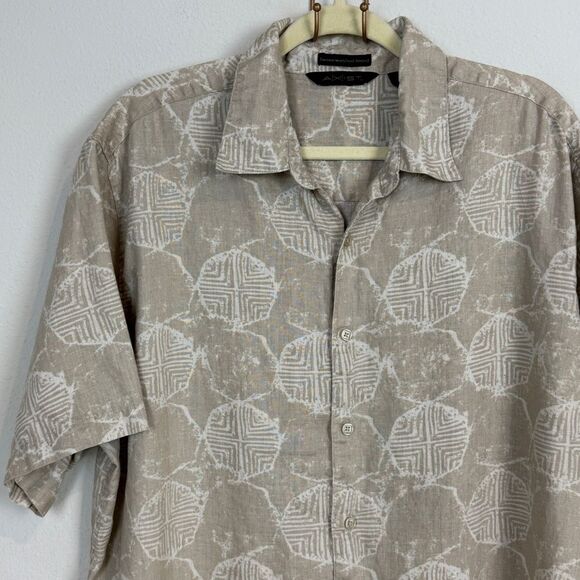 Axist Wave Washed Batik Linen Shirt Tan XL - Picture 2 of 7